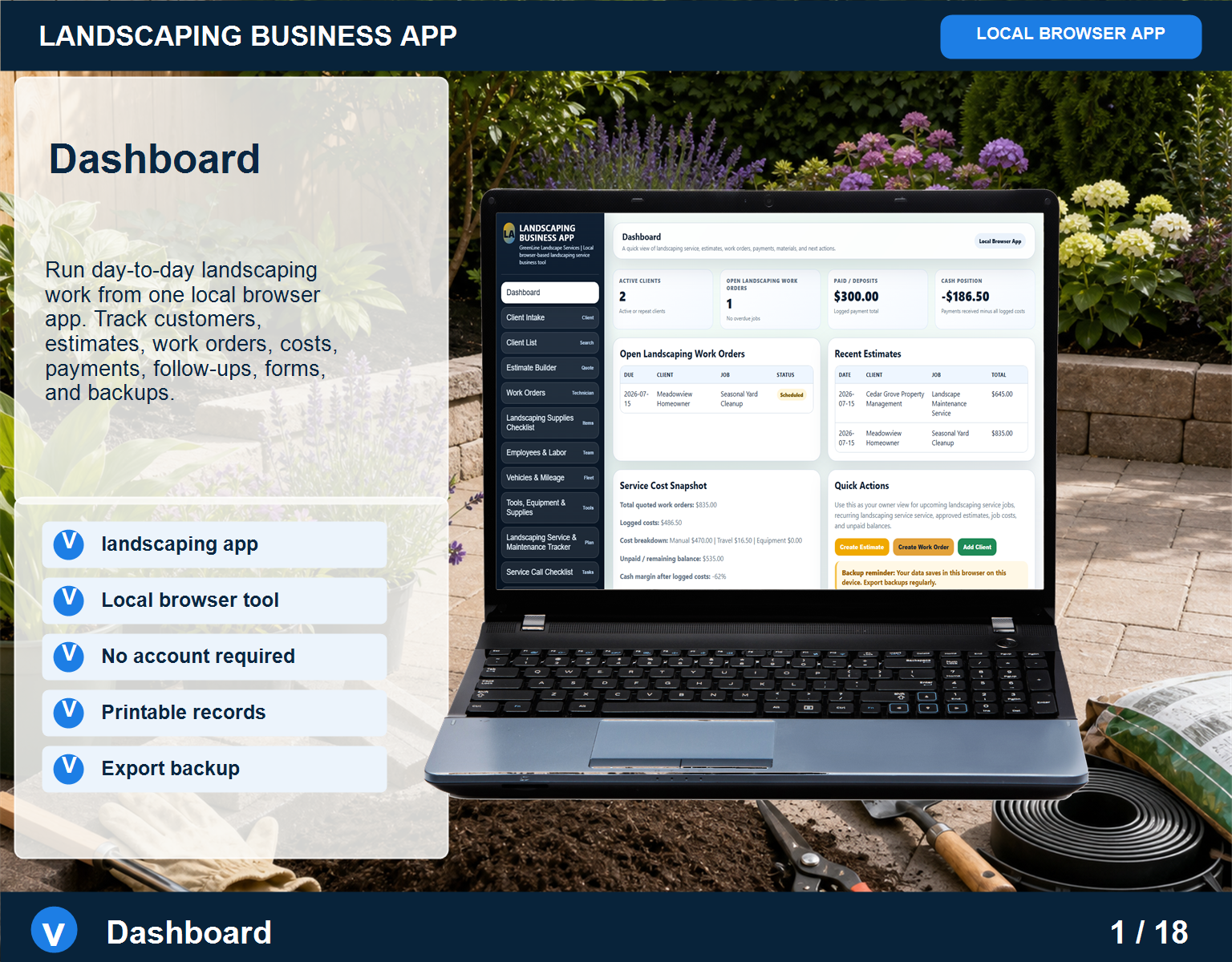 Landscaping business app Landscaping screen for service workflow management